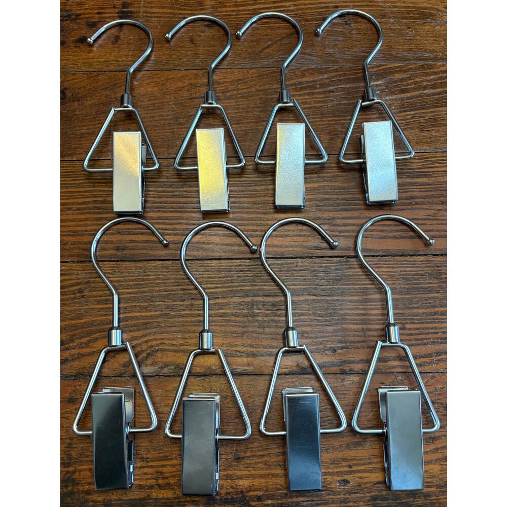Lot of 8 Steel Heavy Duty Hanger Clips Laundry Boot Hooks - 360° Swivel Joint